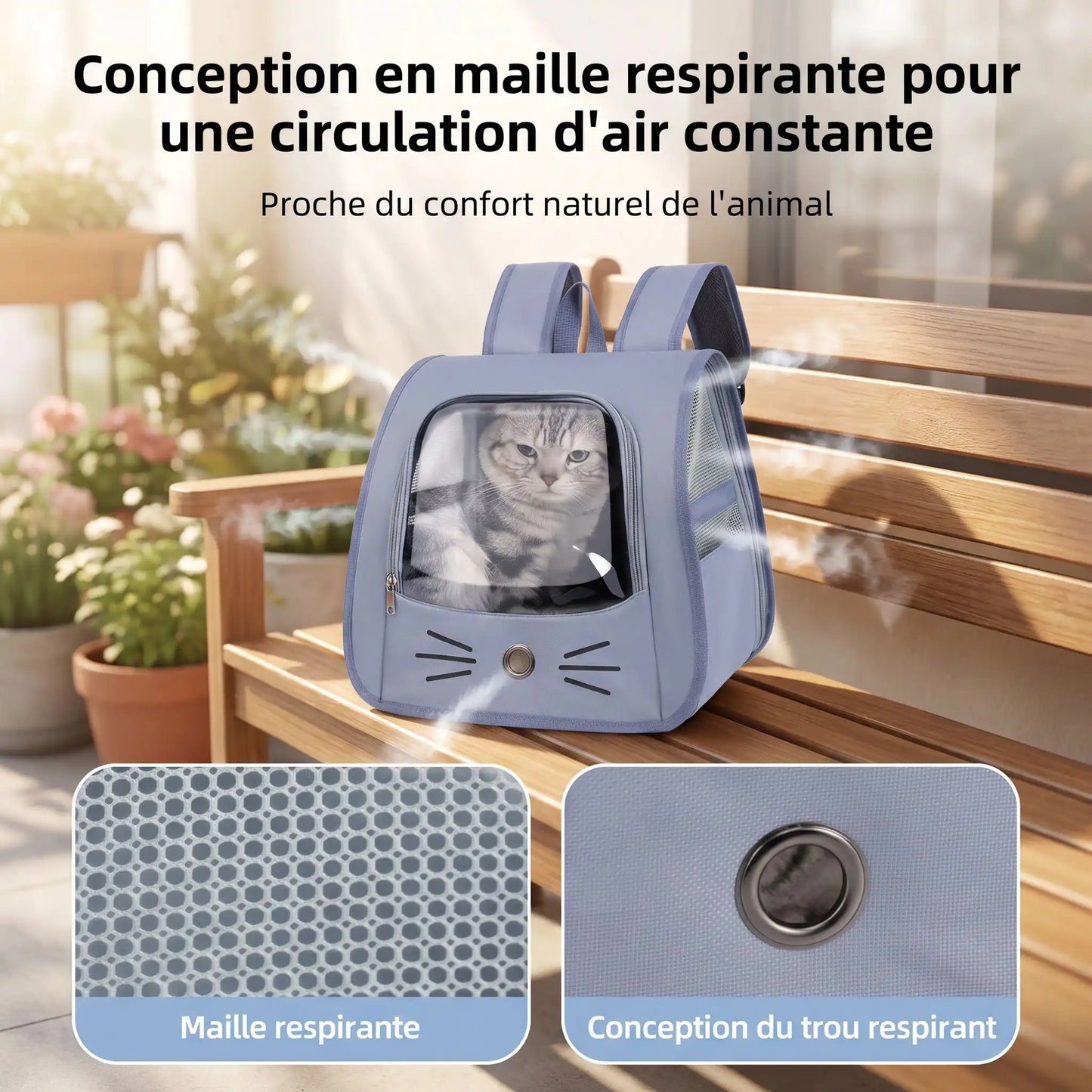 Grille d'aération sac à dos pour chat – circulation d'air
