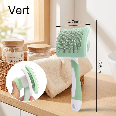 Brosse démêlante pour chat poil long coloris vert, de 4,7 x 16,5 cm 