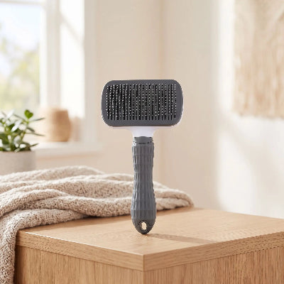 Brosse pour chat autonettoyante grise
