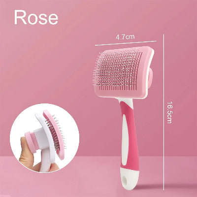 Brosse démêlante pour chat poil long coloris rose, de 4,7 x 16,5 cm 
