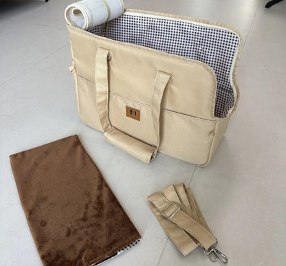 Chat sac de transport en toile beige – transporteur élégant pour chat