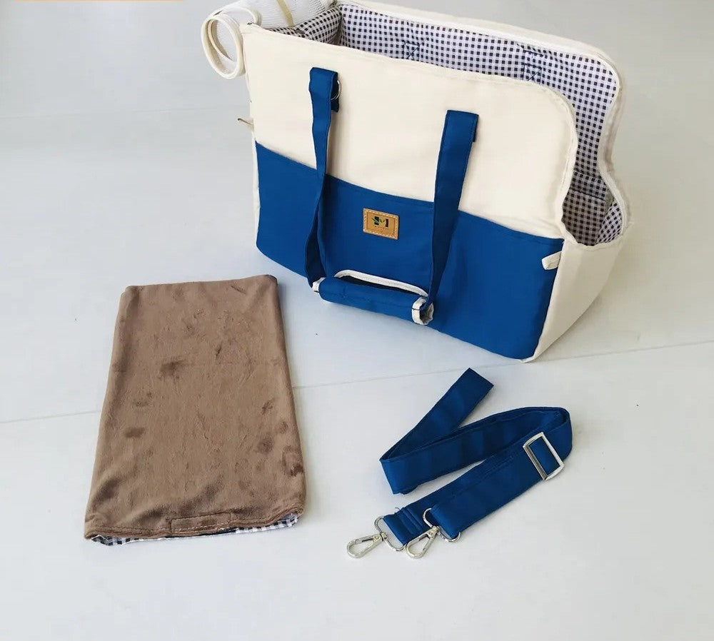 Chat sac de transport en toile bleu – sac voyage chat avec ouverture latérale