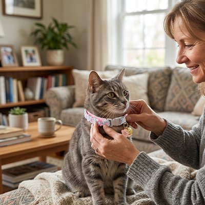 Collier chat en tissu liberty doux - confort optimal pour félin