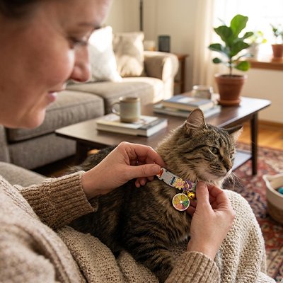 Collier chat liberty avec charm - accessoire mode élégant pour chat