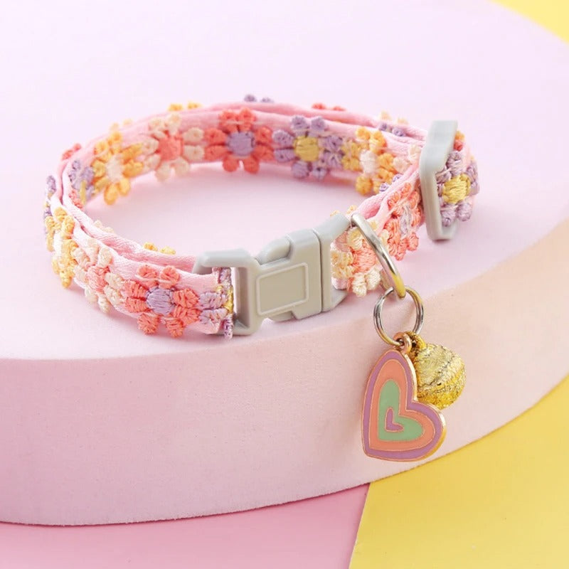 Collier chat breakaway motif cœur en tissu liberty - Boutique Misha