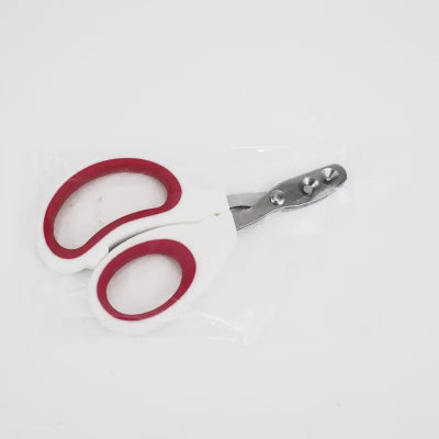 Coupe-griffes pour chat SoftClip blanc à poignées rouge et lame métallique, présenté sur fond blanc