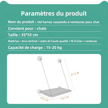 Paramètres et dimensions du hamac chat fenêtre à ventouses