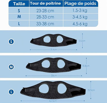 Guide des dimensions du harnais chaton avec tableau des tailles ajustables
