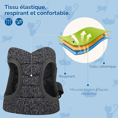 Gros plan sur le tissu mesh respirant du harnais chaton pour une ventilation optimale