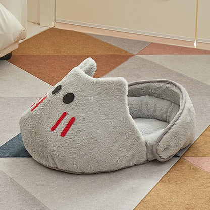 Panier chat requin moelleux en coloris gris – cocon douillet semi-fermé

