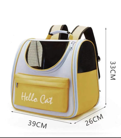 Sac à dos de transport jaune et blanc présenté avec ses dimensions