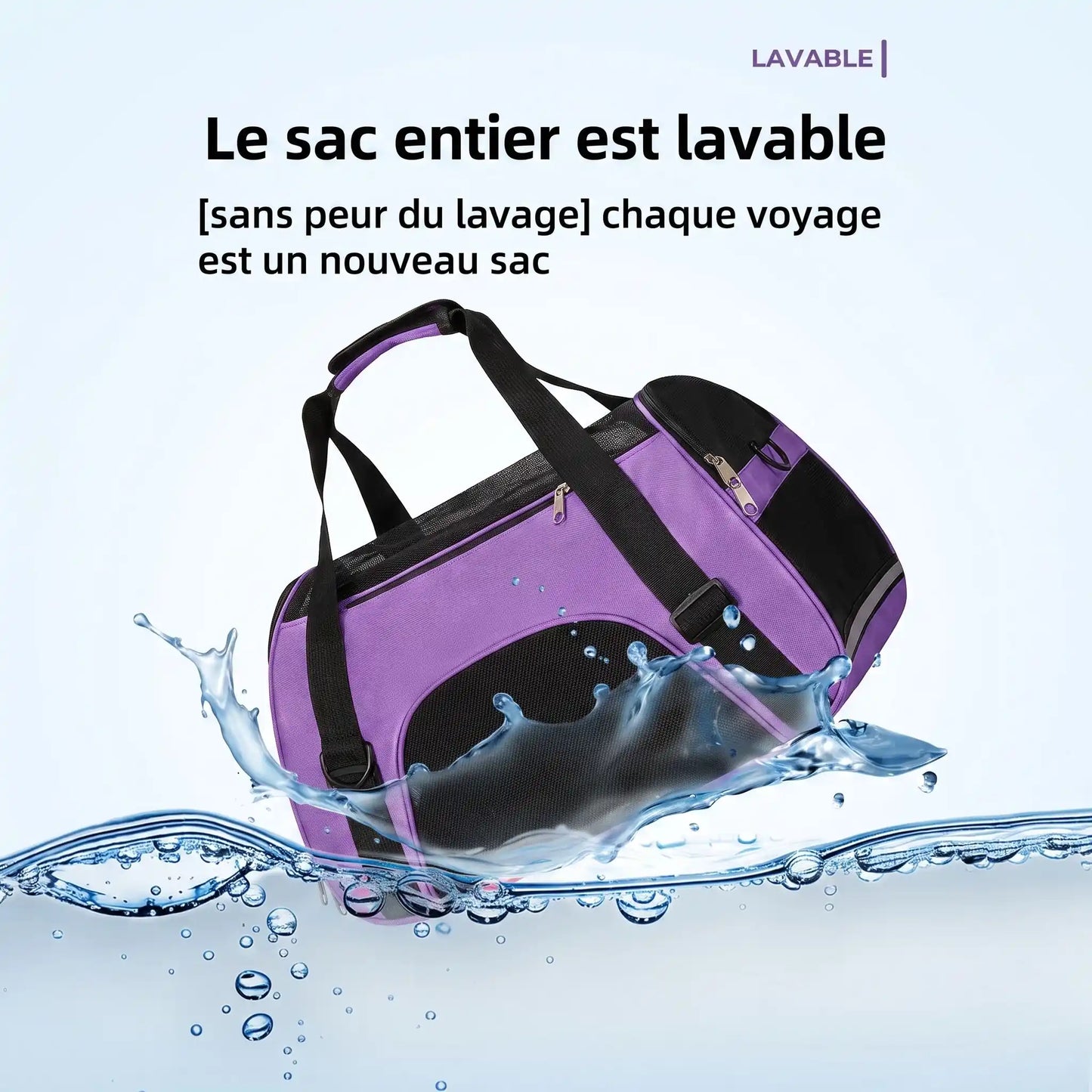 Sac transport chat entièrement lavable - matériau résistant à l'eau et facile d'entretien