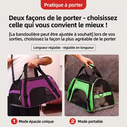 Sac transport chat avec deux modes de portage : bandoulière épaule unique et poignées portables