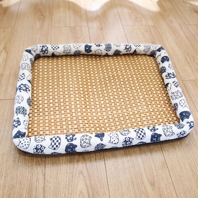 tapis rafraichissant chat en rotin naturel