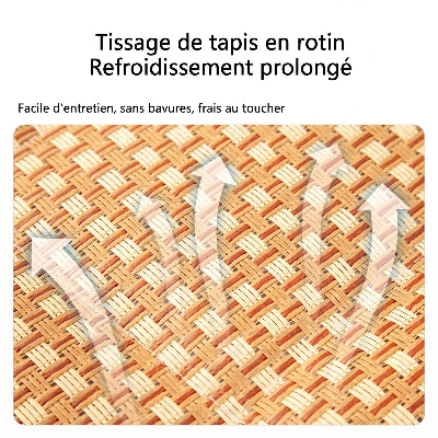 Tapis Rafraîchissant Chat | Rotin Naturel & Bordure Rembourrée – Motifs Déco
