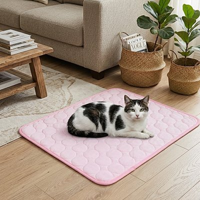Tapis rafraîchissant chat alvéolaire posé sur canapé – protection meubles toutes surfaces
