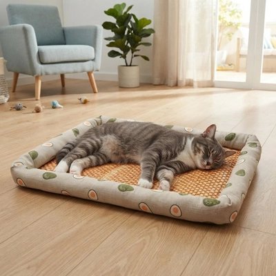 Tapis rafraîchissant pour chat, motifs avocats, tons naturels