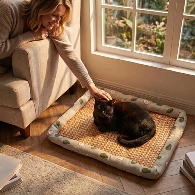 Tapis rafraîchissant pour chat en bambou, fraîcheur naturelle sans électricité