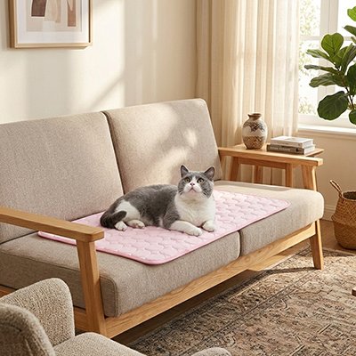 Tapis rafraîchissant chat rose – surface antidérapante et finitions durables